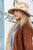 Camel Coloured Summer Damask Hat trimmed with a linen Band wide Brim