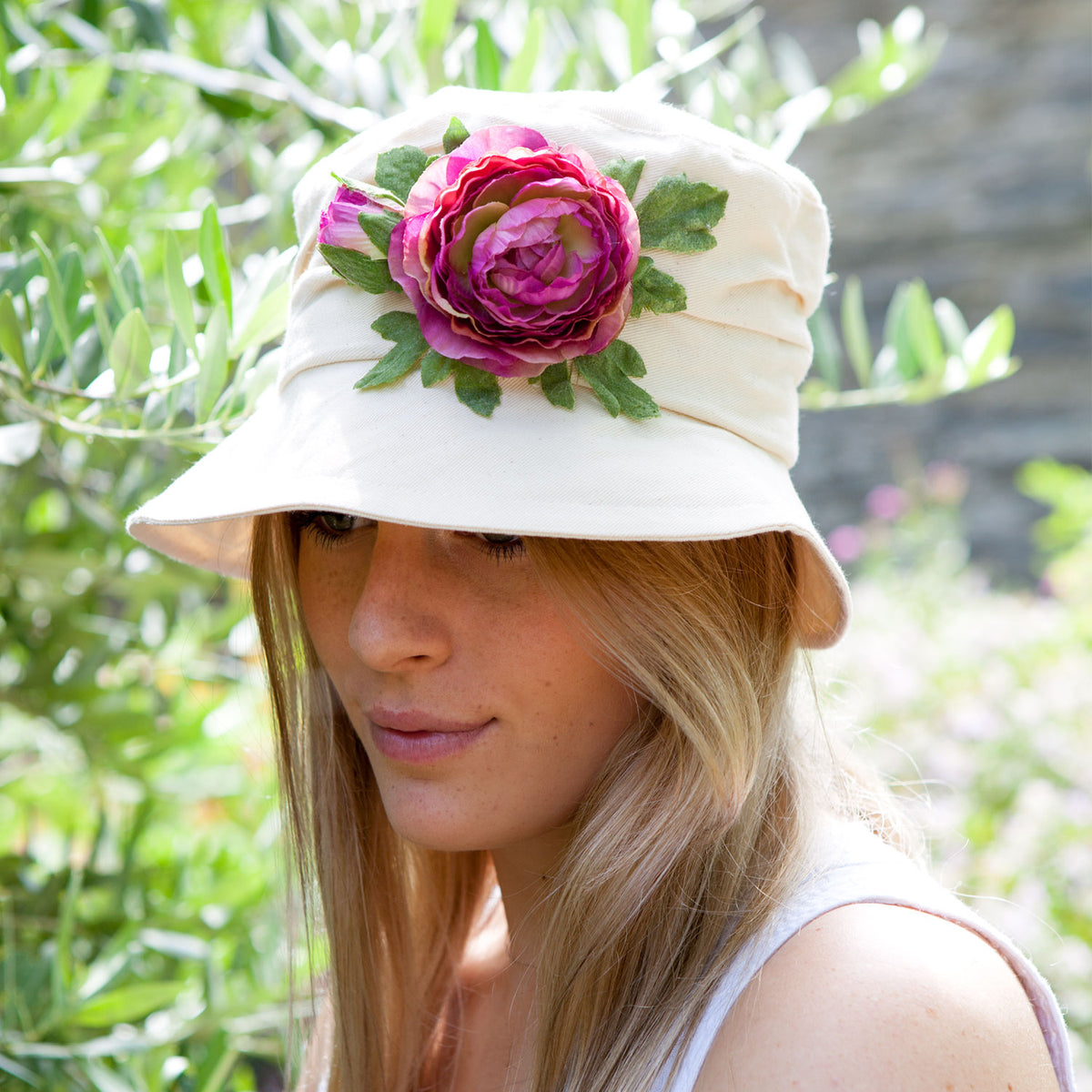 Halston Heritage Cream Cloche Hat with Floral Accent Vintage Cream Floral Easter Hat – Aunt Gladys main image 2