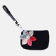 Ladies Girls Suedette Coin Purse with Handmade Floral Flower. Detachable Handle and zip top fastener.