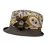 Limited edition Spring/ Summer Small Brim Hat Grey & Mustard Paisley, Small Boned Brim with Leather Flower Pin