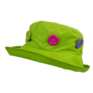 Lime Green Summer Cotton Hat with Oversize Multicoloured Big Buttons