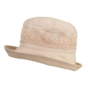 Soft Brim Cream Cotton Sunhat trimmed with Vintage Lace. Limited Edition.