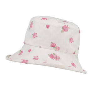 Lightweight Cotton Summer Floral Print Hat, Pink Flowers.