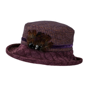 Limited Edition Autumn Woven Chenille Rich Autumn Coloured Hat with Feather Decoration.