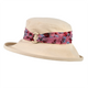 Stylish Cream Cotton Wide Brim Hat with Floral Band Finished a Wooden Buckle Ring.