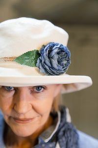 Cream Boned Hat with Flower Decoration