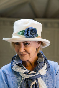 Cream Boned Hat with Flower Decoration