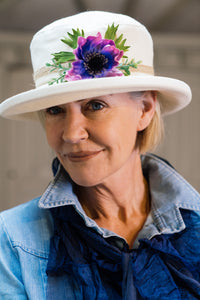 Cream Boned Hat with Flower Decoration