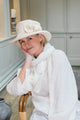 Ladies Wide Brim Cotton Hat Finished with Cream Linen Knot