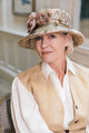 Vintage Fabric Natural & Olive Floral Hat with Silk Flower