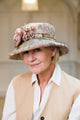 Vintage Fabric Natural & Olive Floral Hat with Silk Flower