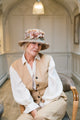 Vintage Fabric Natural & Olive Floral Hat with Silk Flower