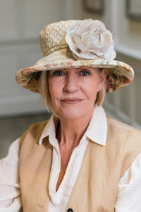 Vintage Fabric Hat with Cream Flower