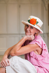 Cream Boned Hat with Flower Decoration