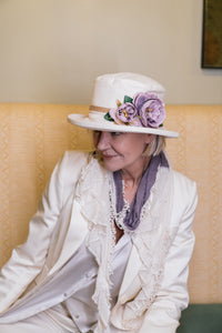 Cream Boned Hat with Flower Decoration