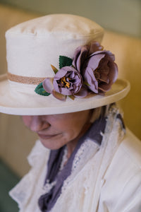 Cream Boned Hat with Flower Decoration