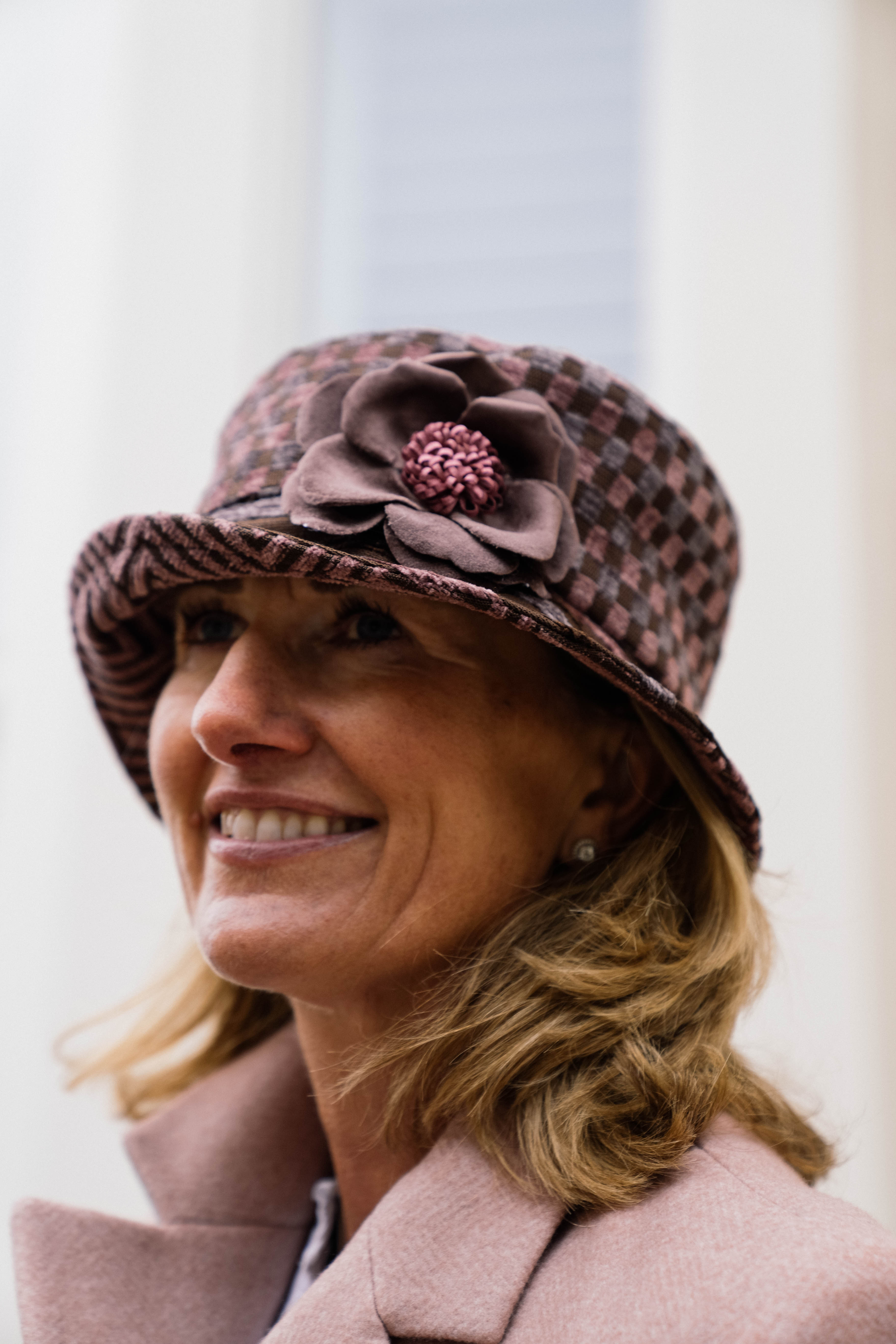 Vintage inspired Cloche Brown Abstracted Patterned Small Brim Hat