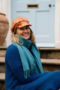 Coral Textured Baker Boy Cap trimmed with a Velvet Bow