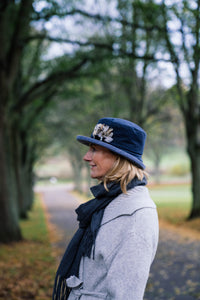 Waxed Cotton Hat with Handmade Feather Trim and Wool Under Brim