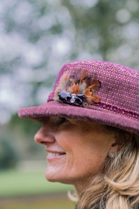 Limited Edition Autumn Woven Chenille Rich Autumn Coloured Hat with Feather Decoration.