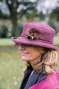 Limited Edition Autumn Woven Chenille Rich Autumn Coloured Hat with Feather Decoration.