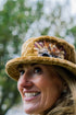 Mustard Vintage Velour & Chenille Small Brim with Feather Decoration.