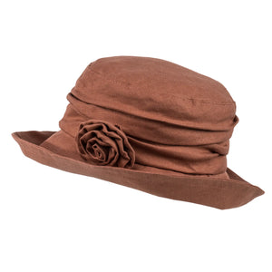 Linen Cloche Hat Soft Brim with Detachable Flower Brooch