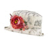 Small Brim Limited Edition Delicate Ladies Hat, Ivory with Pale Grey Textile pattern, finished with a Coral Flower.