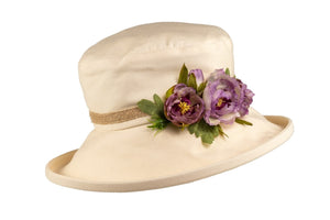 Cream Boned Hat with Flower Decoration