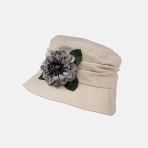 Cream Cotton Cloche Hat with Flower Decoration