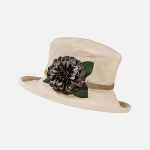 Cream Boned Hat with Flower Decoration