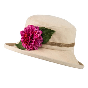 Cream Boned Hat with Flower Decoration