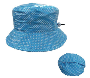 Waterproof Spotty Hat Pack bucket hat with Elastic Adjustor, Folds into its Own Lining.