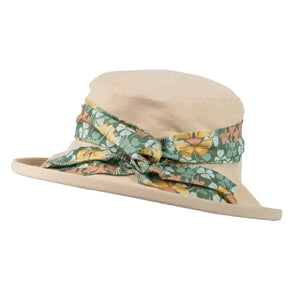 Ladies Wide Cotton Hat with Floral Trim from the V&A Fabric Collection, Limited Edition.