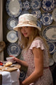 Cream Cotton Boned Hat with Floral Sash