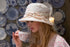 Cream Cotton Boned Hat with Floral Sash