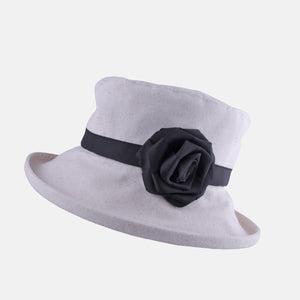 Cream Hat with Ribbon Band and Flower