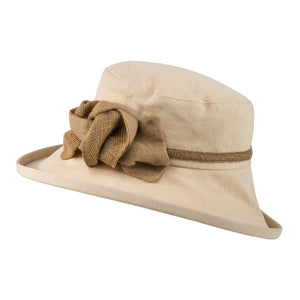 Cream Cotton Wide Brim Hat with Natural Hessian Trim Knot.