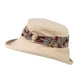 Stylish Cream Cotton Wide Brim Hat with Floral Band Finished a Wooden Buckle Ring.