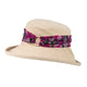 Stylish Cream Cotton Wide Brim Hat with Floral Band Finished a Wooden Buckle Ring.