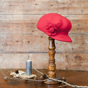 Felted Wool Cap with Flower Decoration