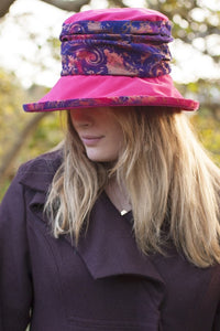 Paisley and Velour Water Resistant Hat with Brim.