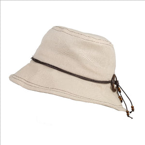 Cream Cotton Walking Beach Sun Hat  Trimmed with String Band.