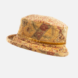 Vintage Small Brim Mustard Patterned Tapestry Hat