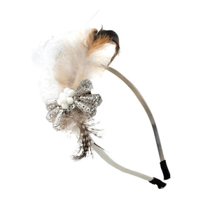 Ladies Cream Beads and Feathers Headband reminiscent of 1920,s