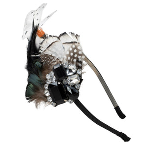 Ladies Black and White Jewel and Feather Head Dress for Cocktail Party, 1920,s Style