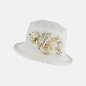 Linen, Packable Sun Hat with Silk Flower - Limited Edition Style