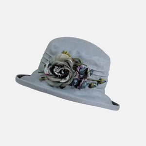 Linen, Packable Sun Hat with Silk Flower