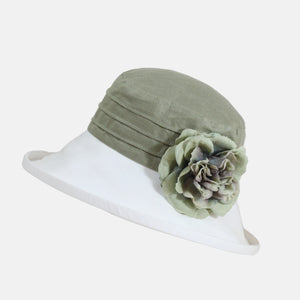 Two-Tone Linen Sun Hat with Large Flower