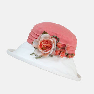 Two-Tone Linen Sun Hat with Silk Flower